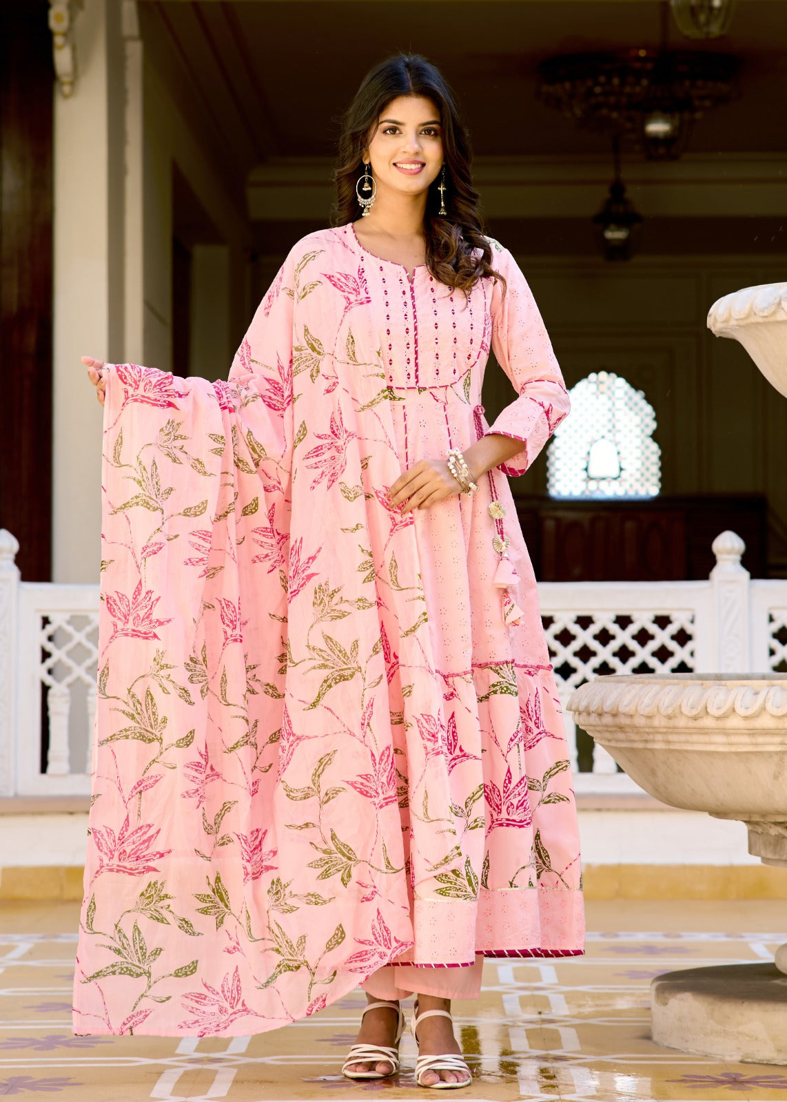 Pink Embroidered Anarkali Set