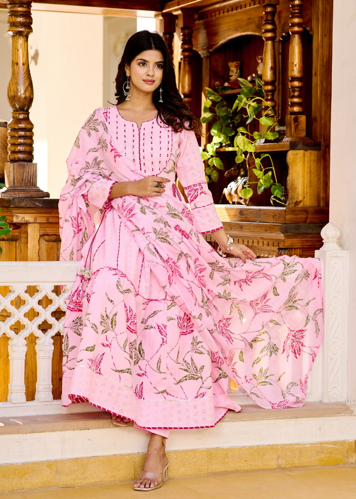 Pink Embroidered Anarkali Set