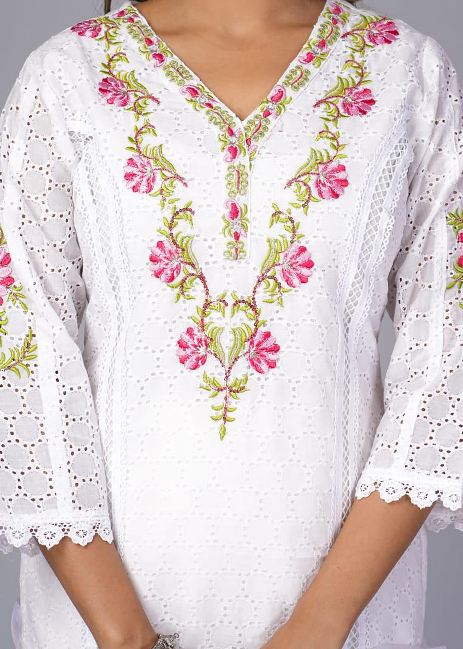 Pure Hand work Embroidered white Suit Set