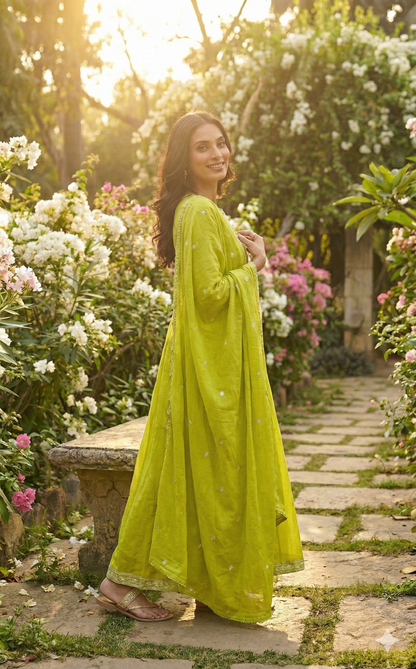 Kesarika Lime Bloom Anarkali Set