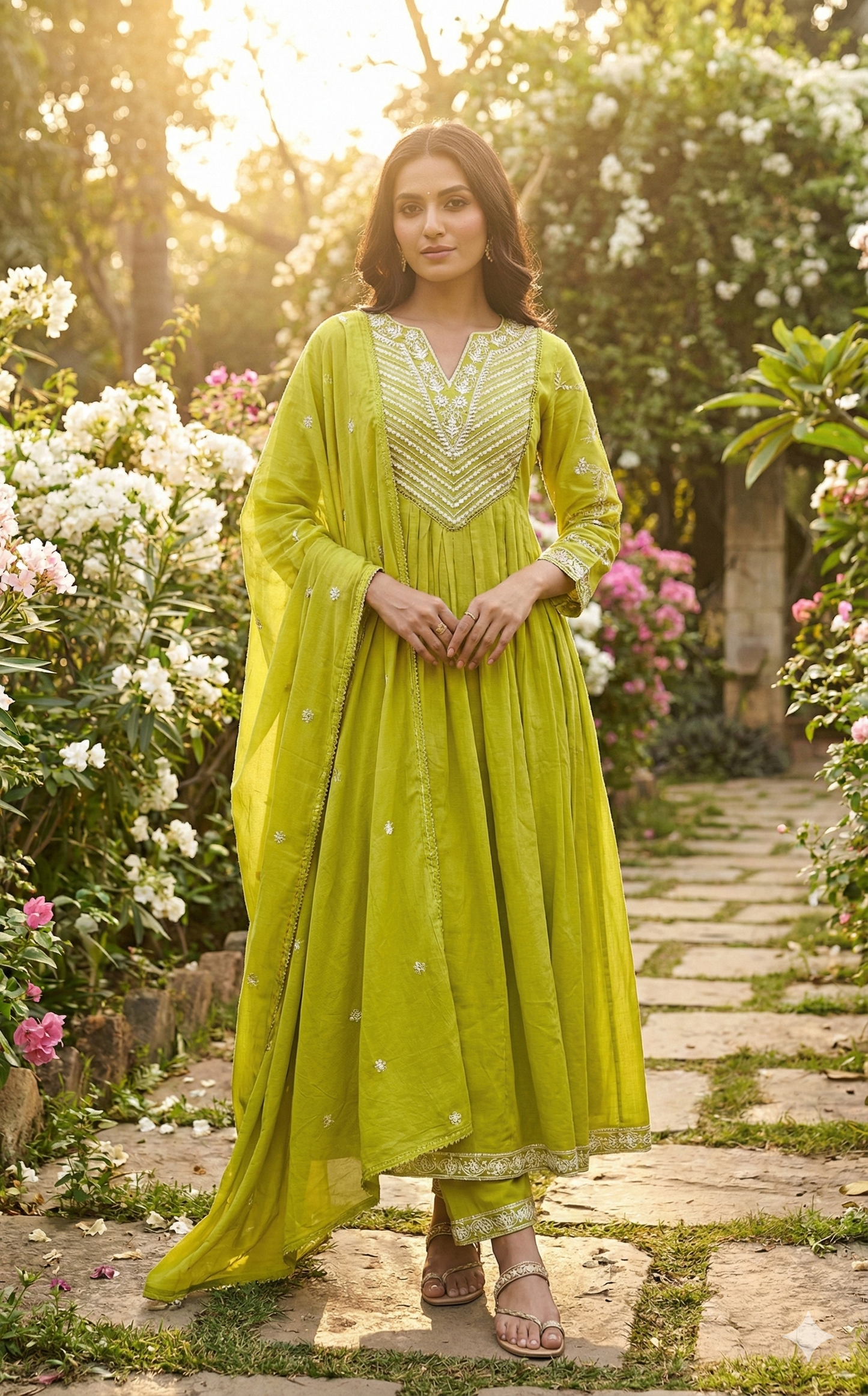 Kesarika Lime Bloom Anarkali Set