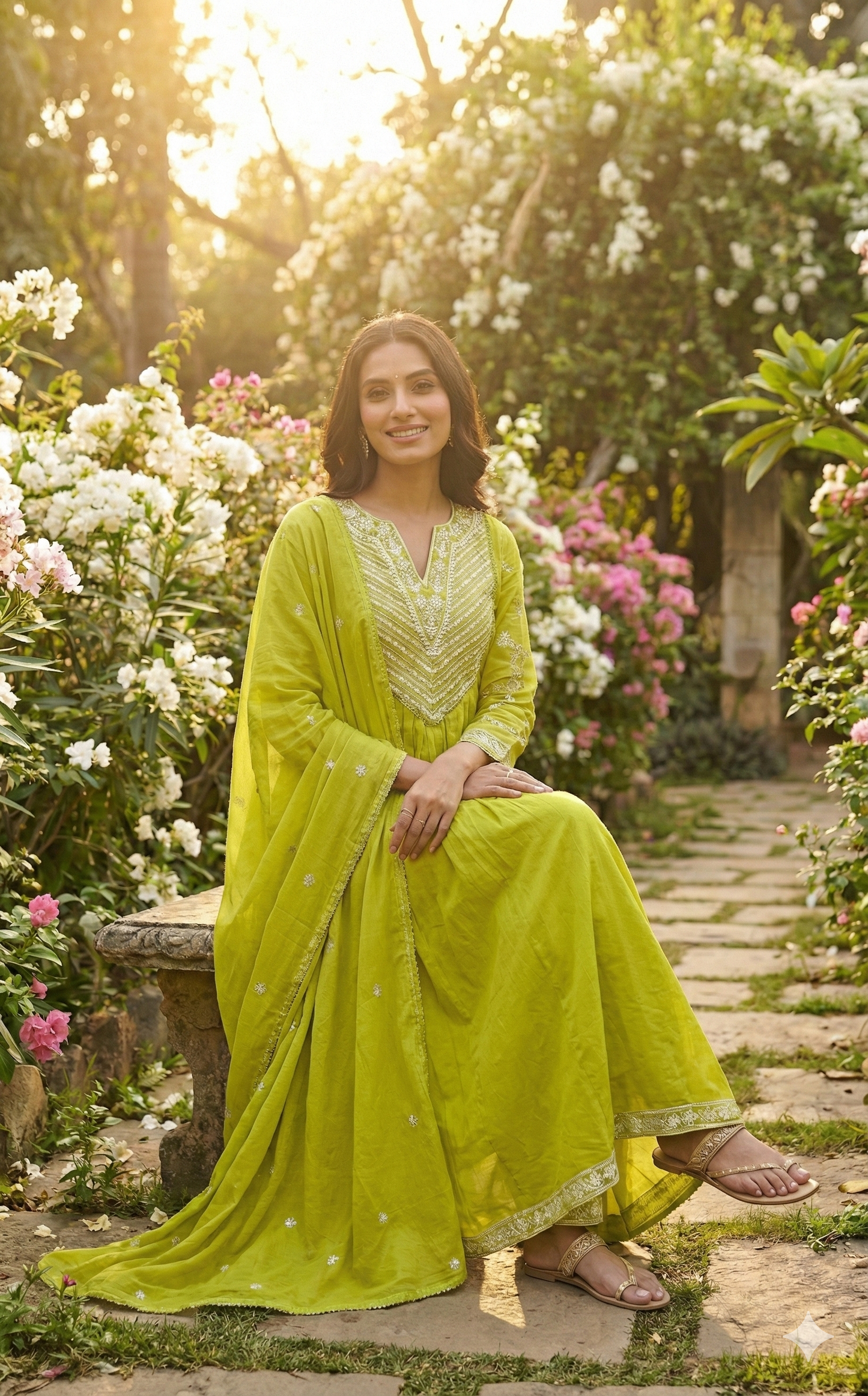 Kesarika Lime Bloom Anarkali Set