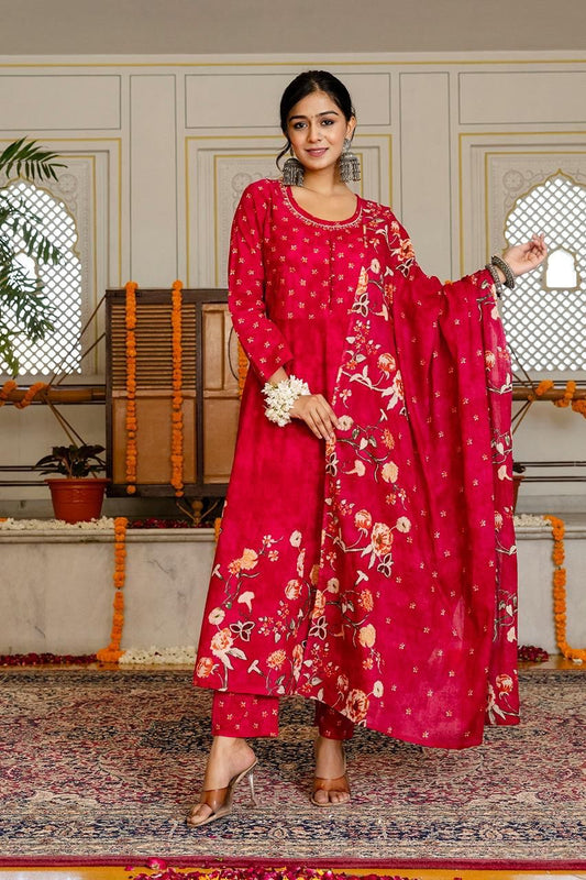 Aangan Peach Mist Mul Cotton Anarkali Suit