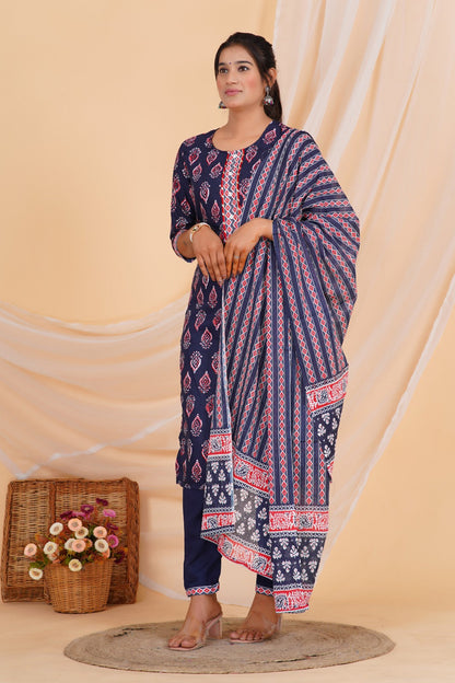 Indigo Charm Viscose Rayon Suit Set