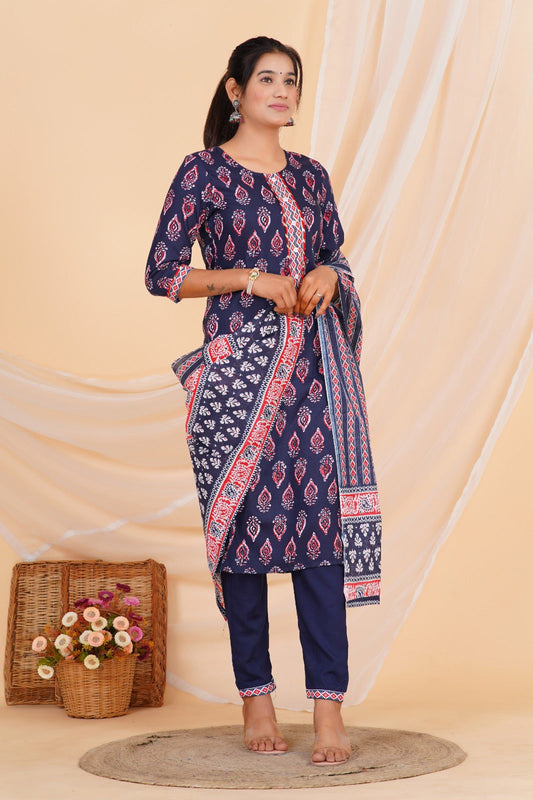 Indigo Charm Viscose Rayon Suit Set