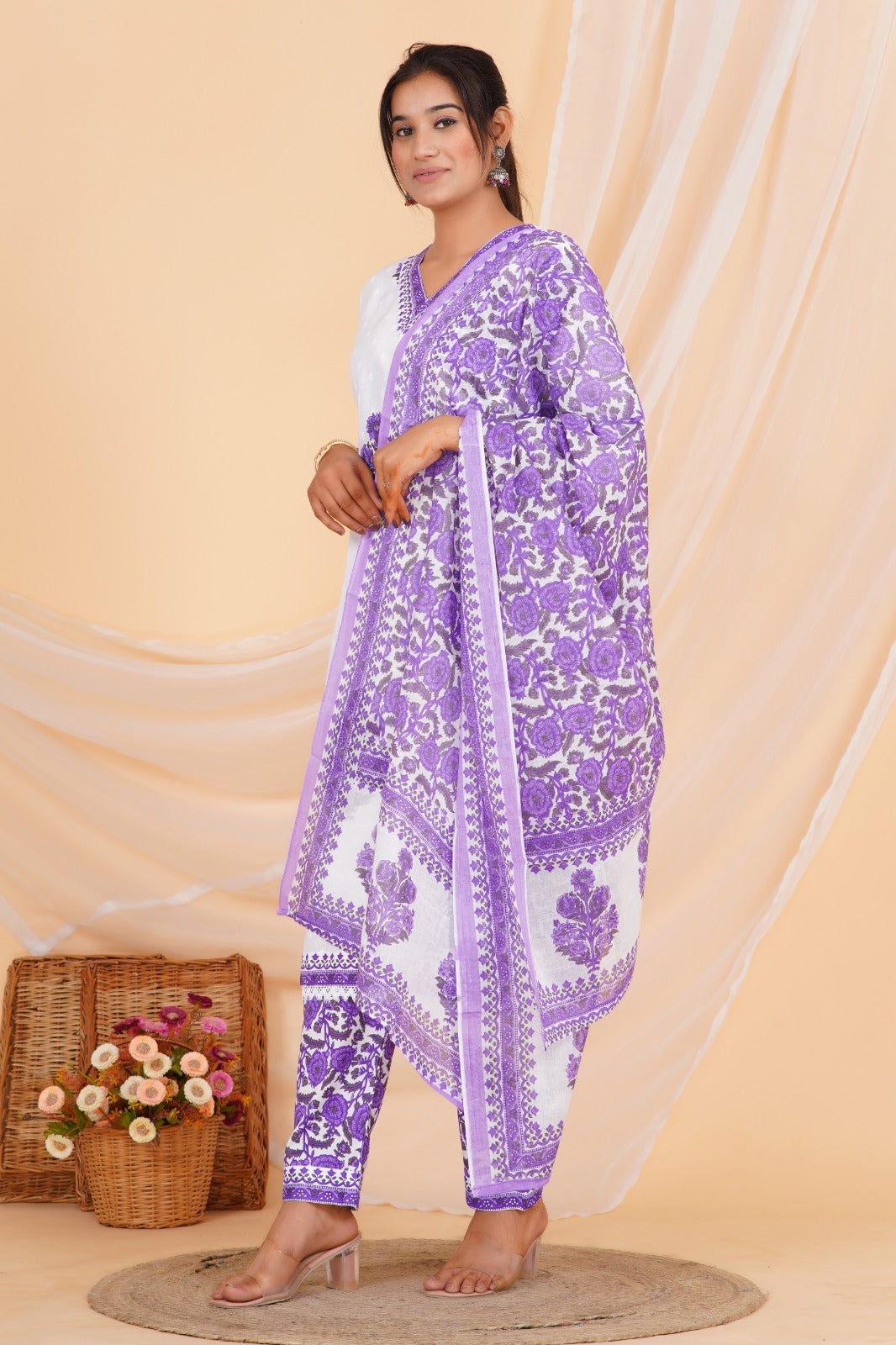 Lavender Bloom Viscose Rayon Suit Set