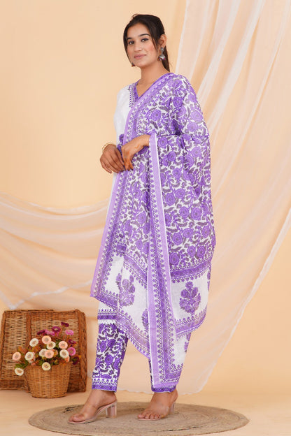 Lavender Bloom Viscose Rayon Suit Set