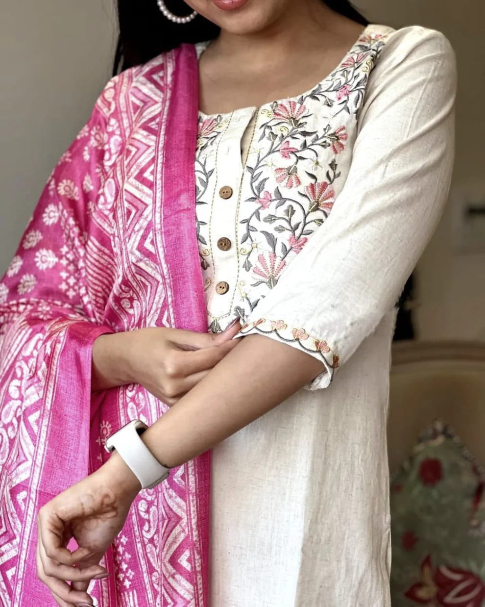 Rosé Whisper Khadi Embroidered Suit Set