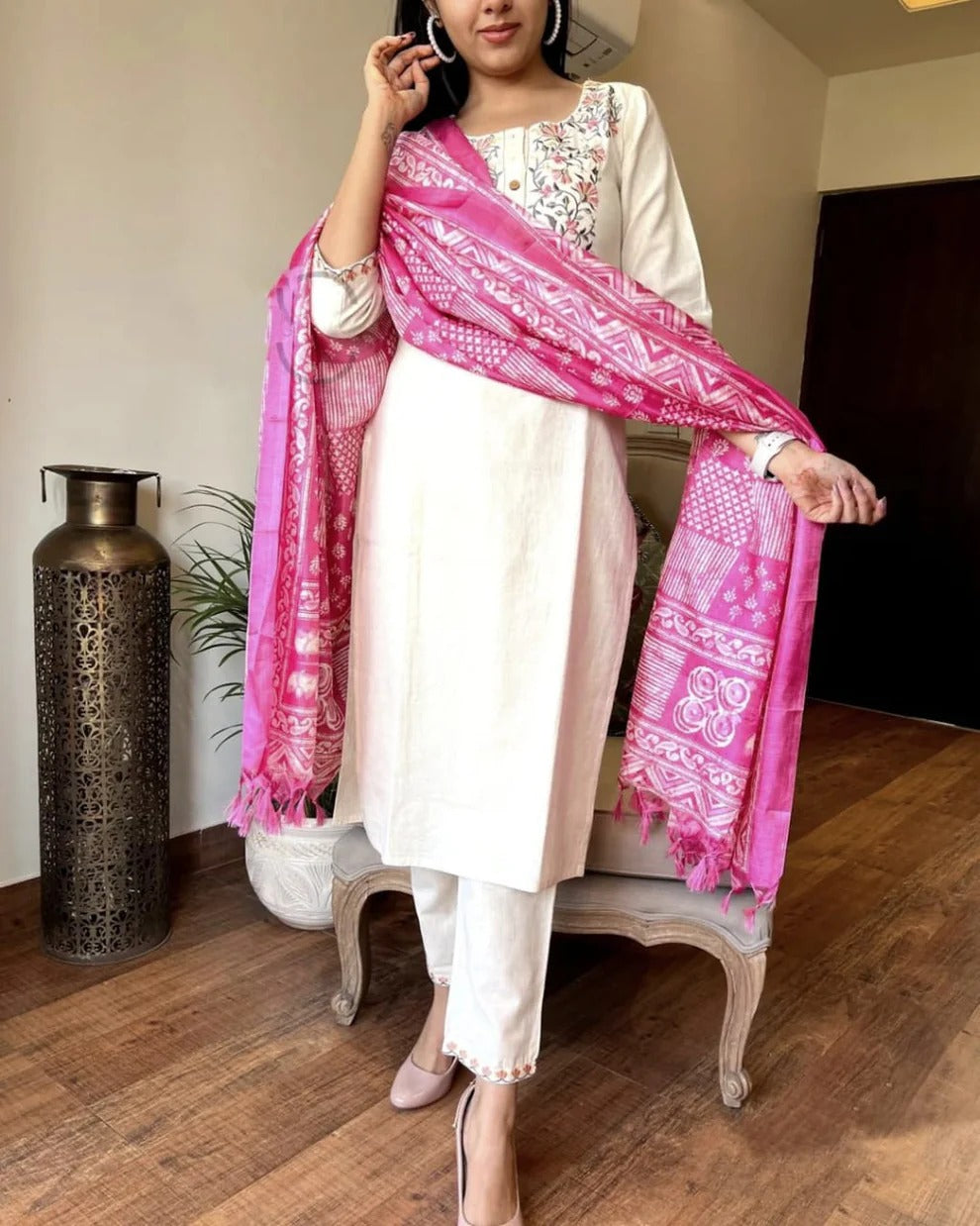 Rosé Whisper Khadi Embroidered Suit Set