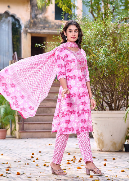 Pink Bloom Straight Suit with Mulmul Dupatta