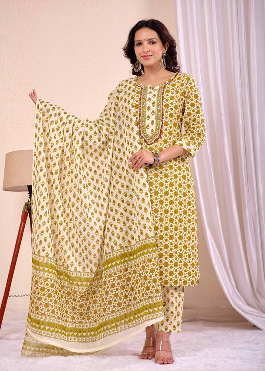 Effortless Ethnic Straight Cotton Suit Set