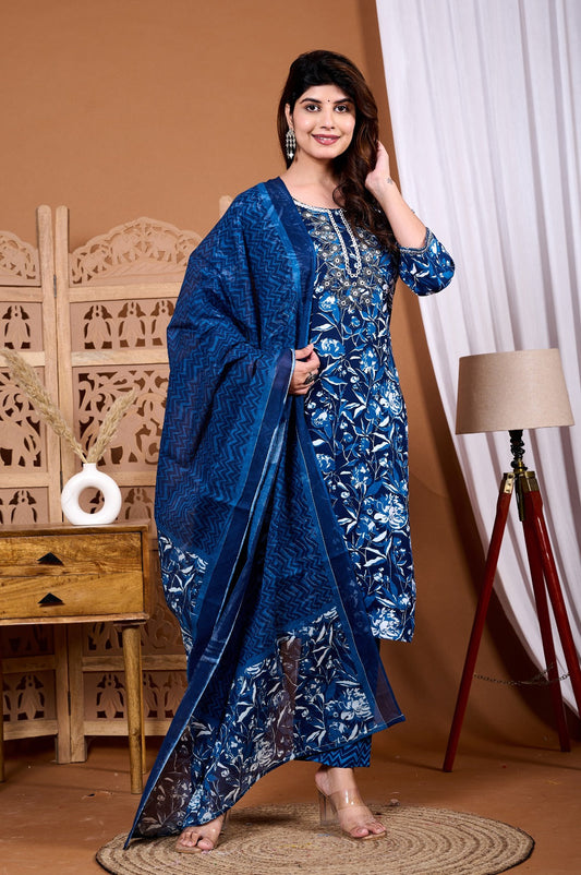 Nilofer Bloom Rayon Suit Set