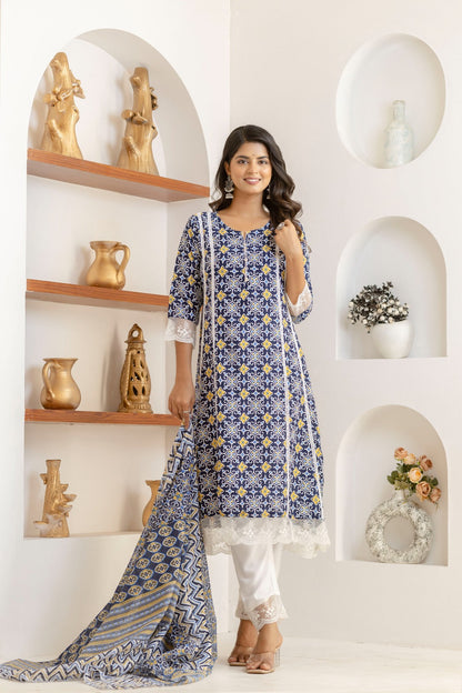 Indigo Mosaic Viscose Rayon Suit Set