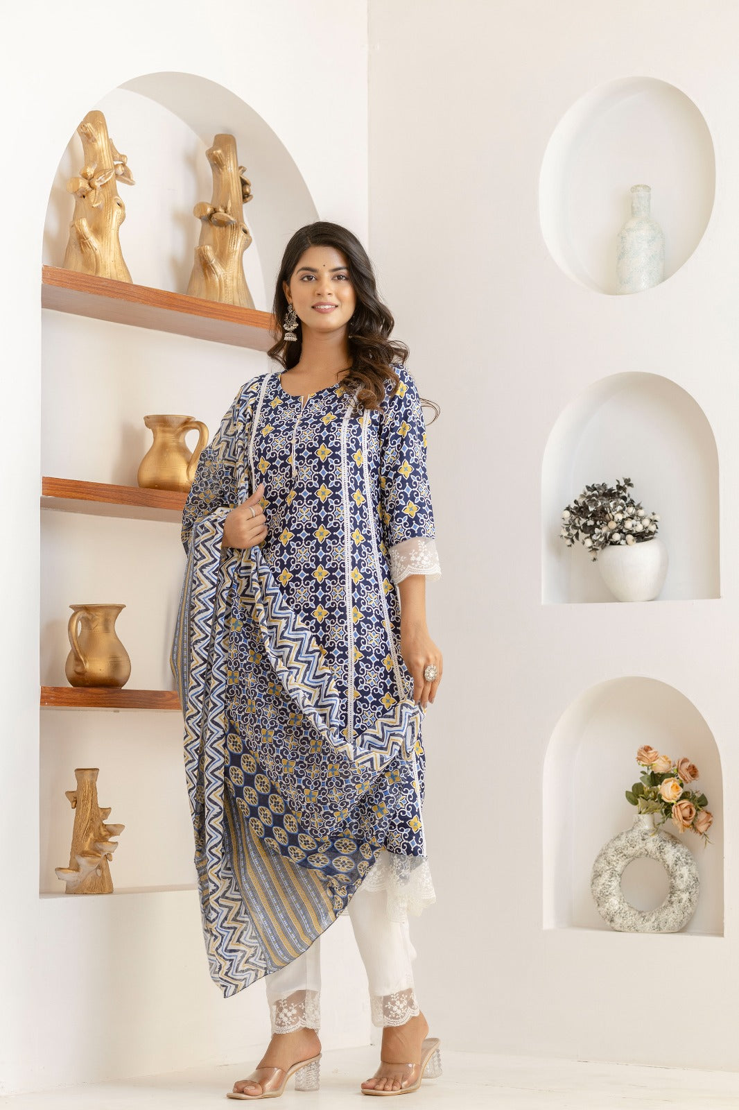 Indigo Mosaic Viscose Rayon Suit Set