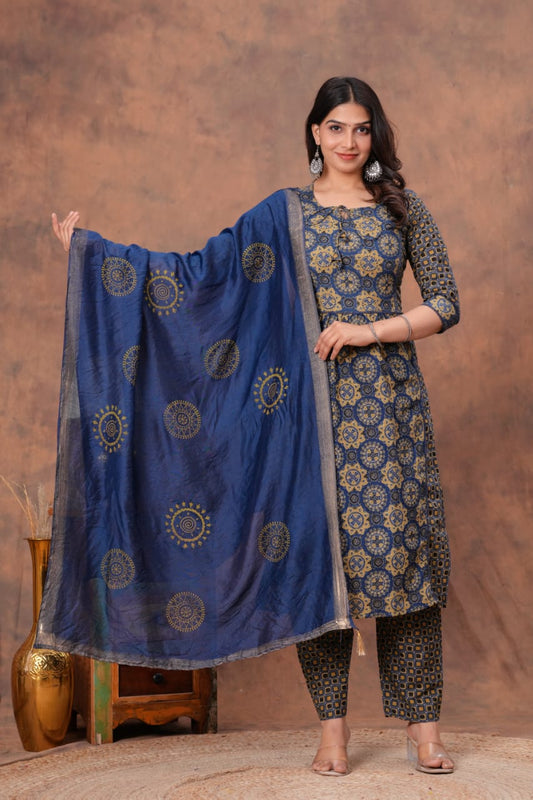 Indigo Royale Handwork Cotton Suit Set
