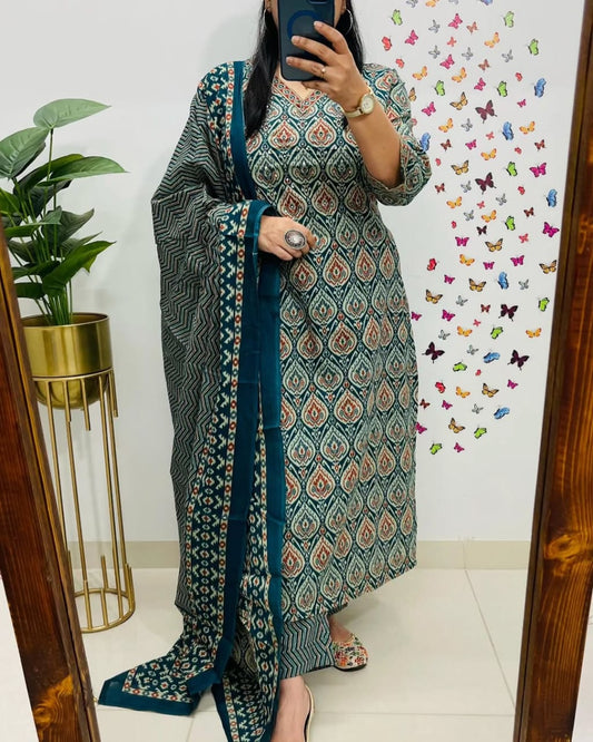 Teal Royale Handcrafted Cotton Suit Set