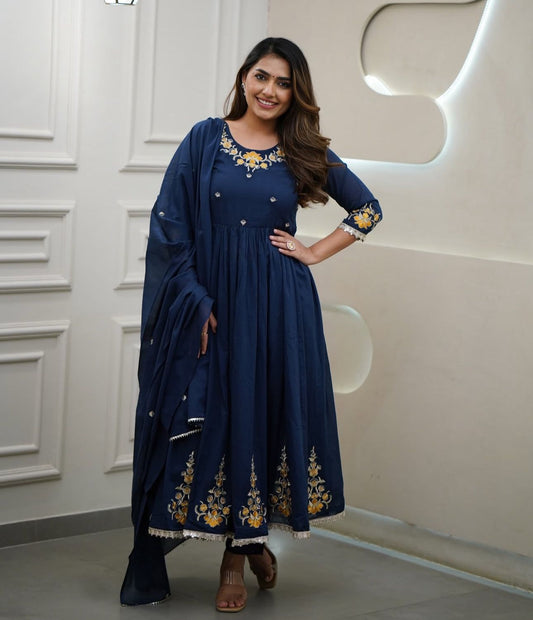 Golden Marigold Charm Cotton Anarkali Set