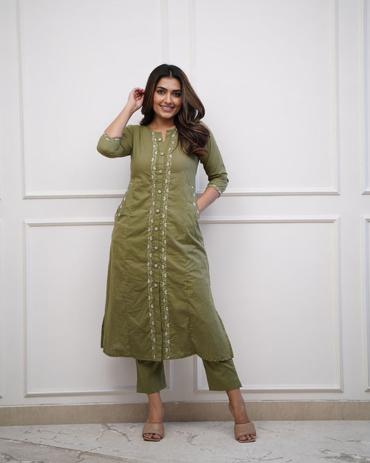 Olive Grace Embroidered Suit Set