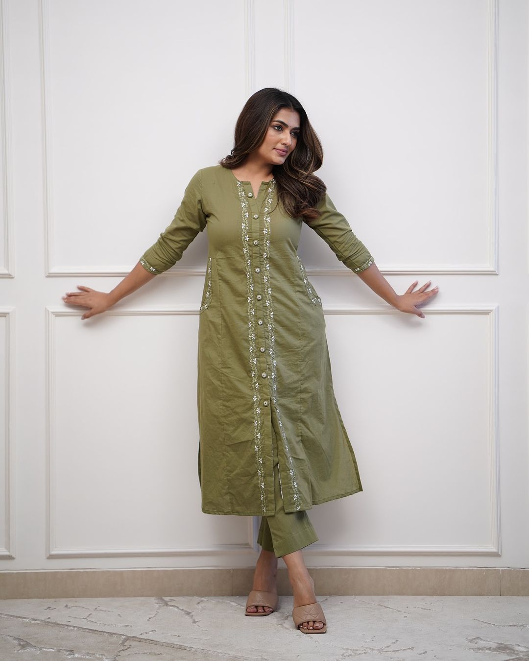 Olive Grace Embroidered Suit Set