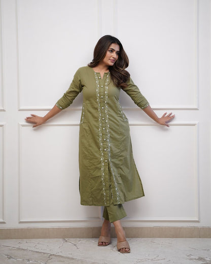 Olive Grace Embroidered Suit Set
