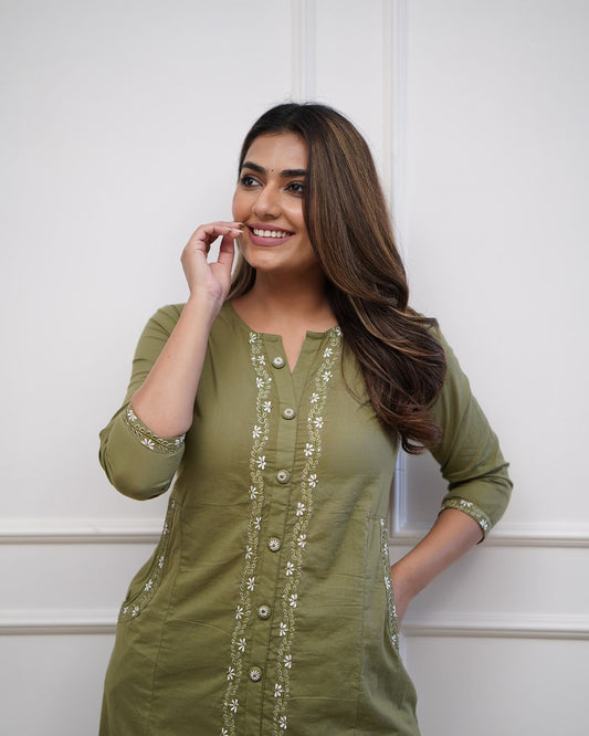 Olive Grace Embroidered Suit Set