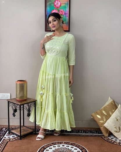 Lime Serenade Pure Rayon Gown