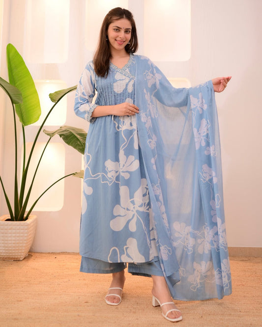 Floral Drift Handcrafted Cotton Suit Set