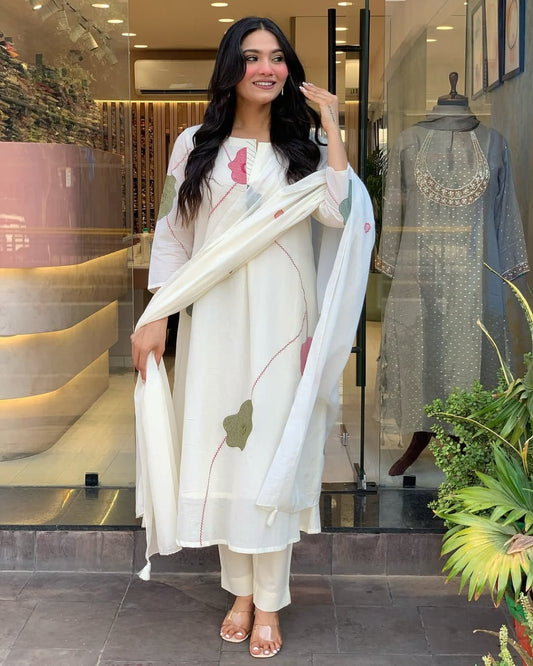 Whisper White Floral Mul Cotton Suit Set