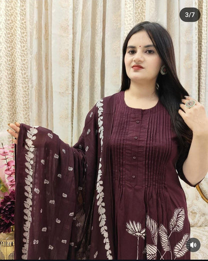Plum Petals Cotton Suit Set