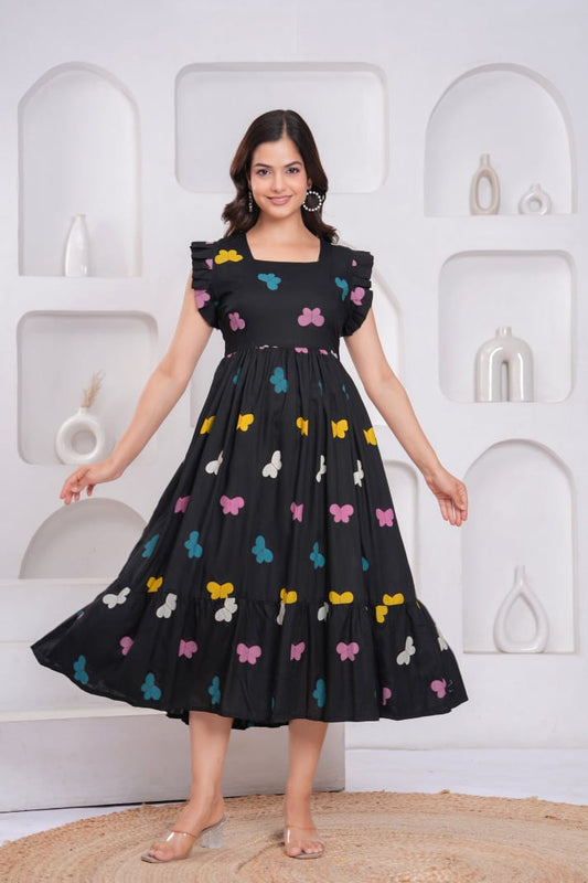 Dreamy Butterfly Charm Rayon Flared Gown