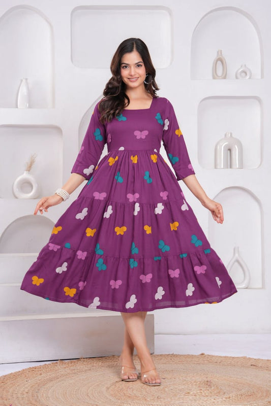 Berry Bloom Butterfly Anarkali Gown