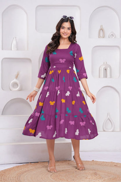 Berry Bloom Butterfly Anarkali Gown