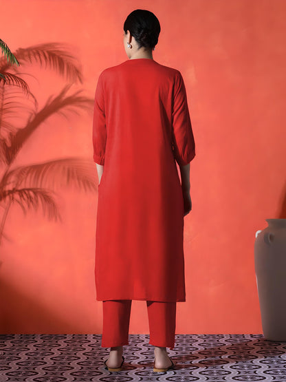 Gulnaar Scarlet Cotton Kurta Set