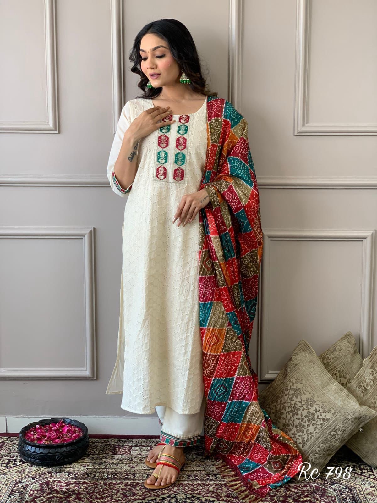 Aaravi Ivory Charm Schiffli Chikankari Kurta Set