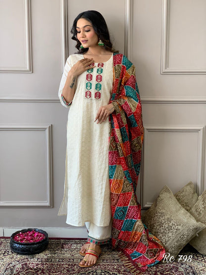 Aaravi Ivory Charm Schiffli Chikankari Kurta Set