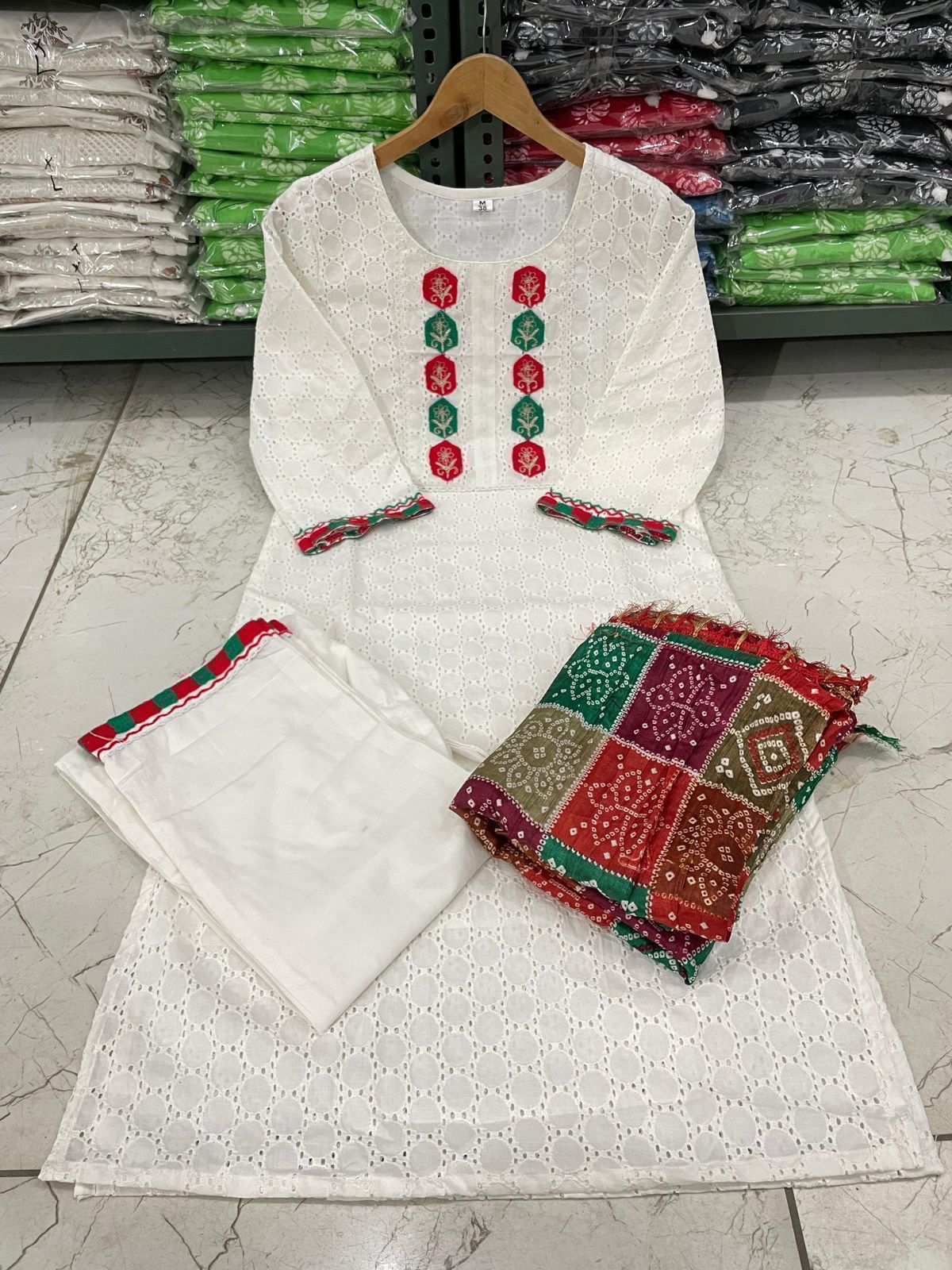 Aaravi Ivory Charm Schiffli Chikankari Kurta Set