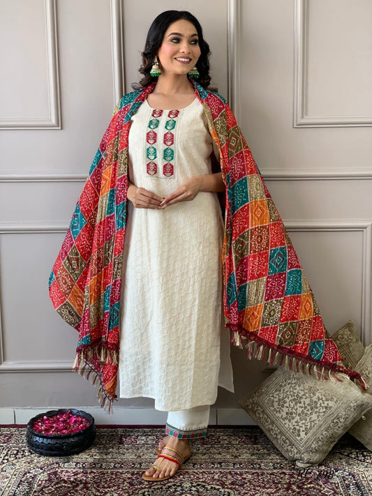 Aaravi Ivory Charm Schiffli Chikankari Kurta Set