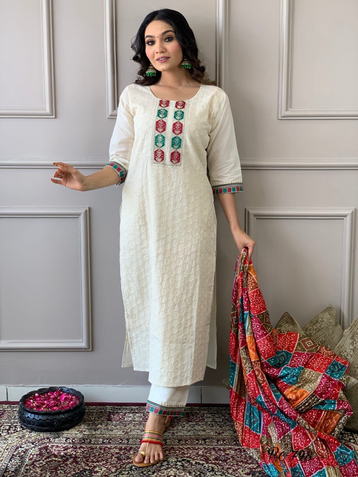 Aaravi Ivory Charm Schiffli Chikankari Kurta Set