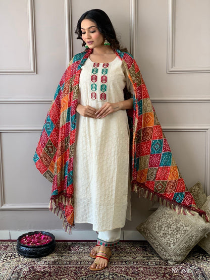 Aaravi Ivory Charm Schiffli Chikankari Kurta Set