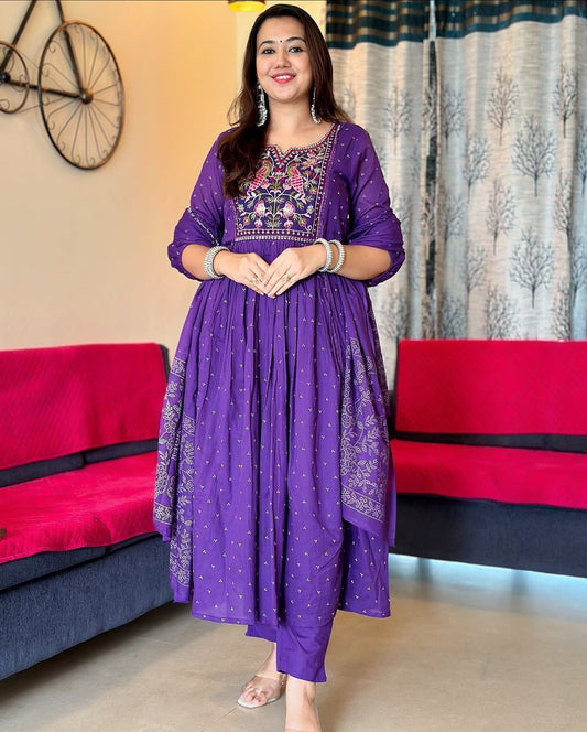 Ishya Violet Bloom Embroidered Anarkali Set