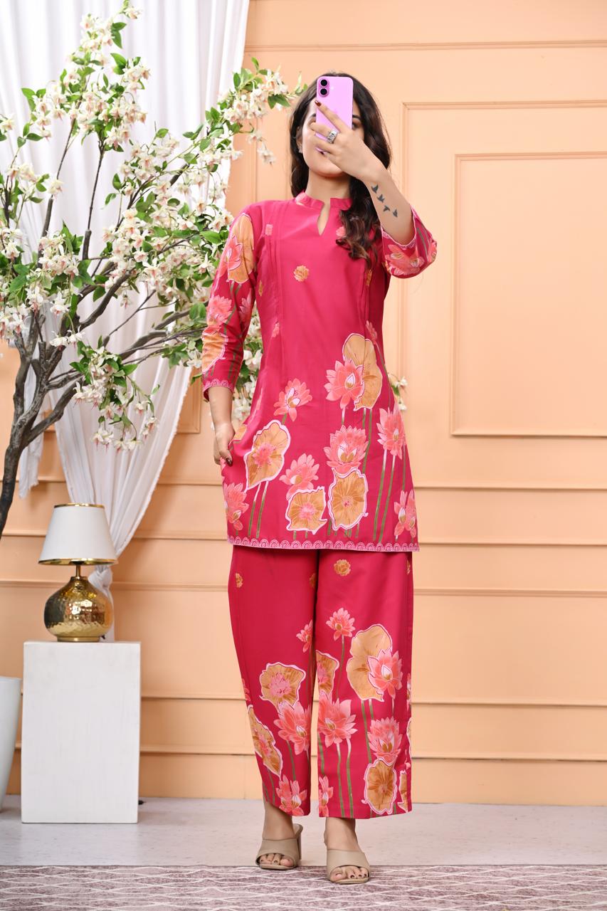 Fuchsia Bloom Pure Cotton Co-ord Set