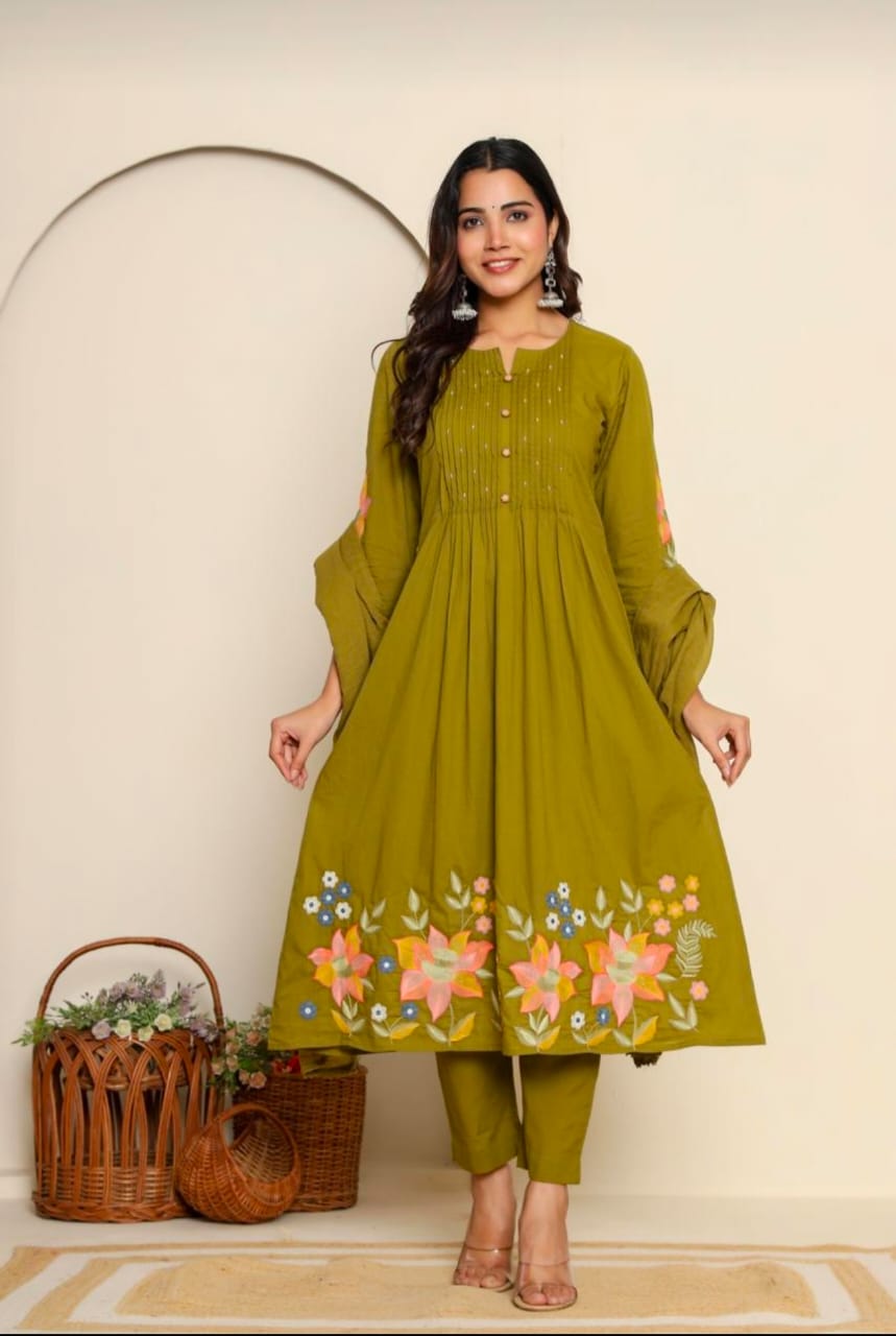 Aarvi Olive Blossom Suit Set