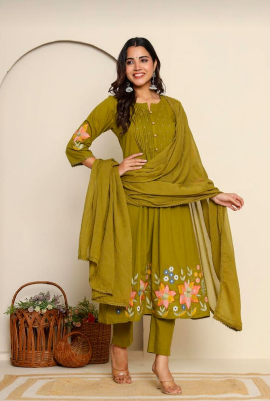 Aarvi Olive Blossom Suit Set