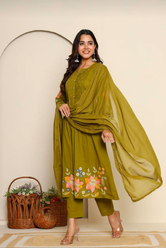 Aarvi Olive Blossom Suit Set