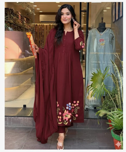 Gulnaar Maroon Anarkali Charm Set