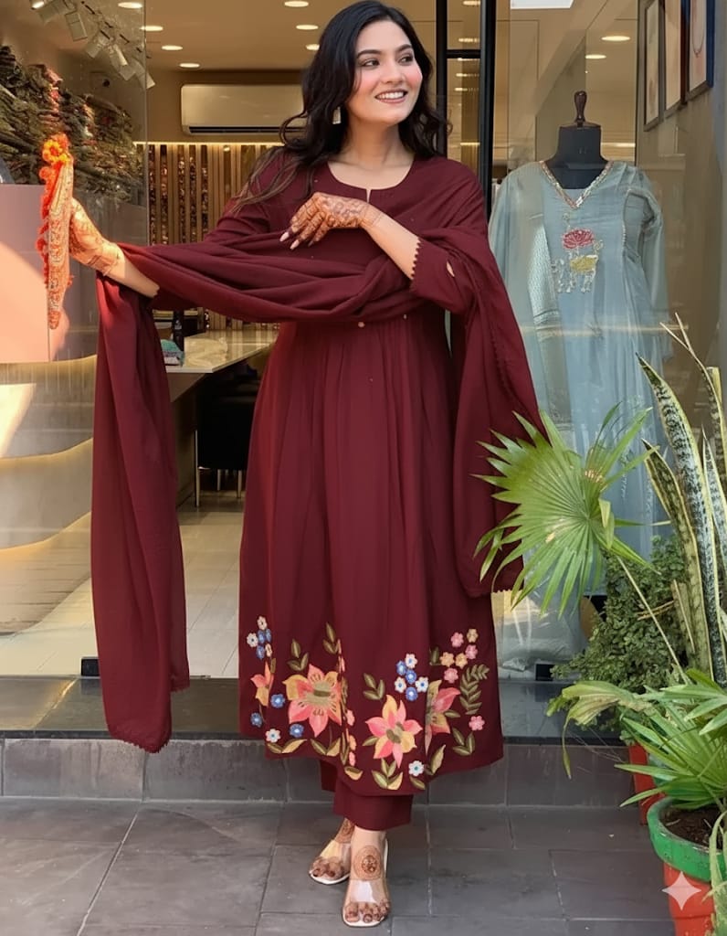 Gulnaar Maroon Anarkali Charm Set