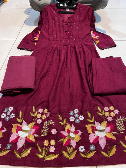 Gulnaar Maroon Anarkali Charm Set
