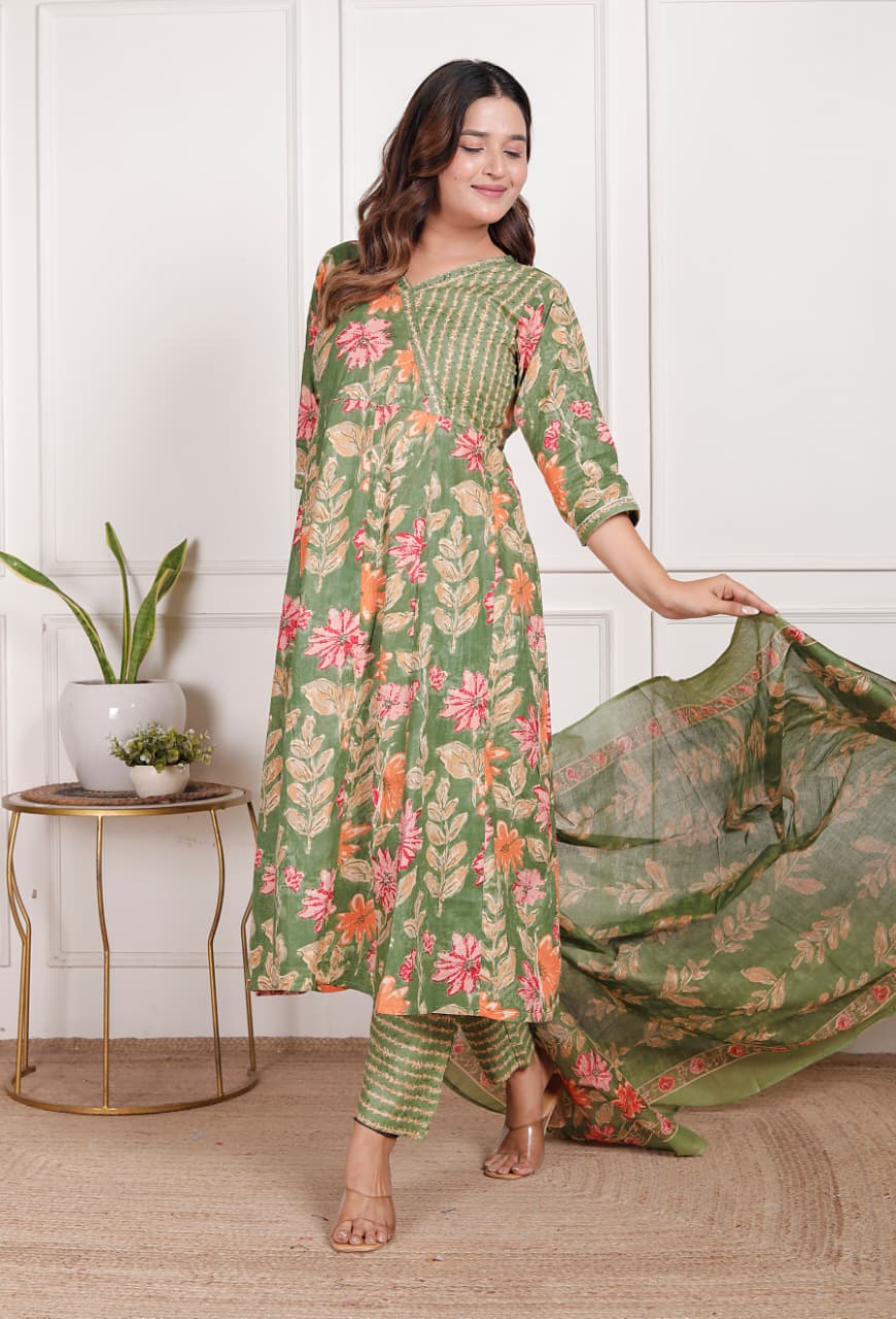 Vasundhara Floral Angrakha Suit Set