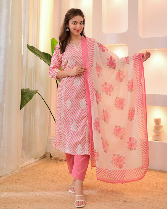 Blush Blossom Cotton Embroidered Suit Set