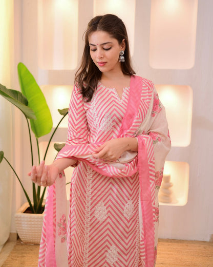 Blush Blossom Cotton Embroidered Suit Set